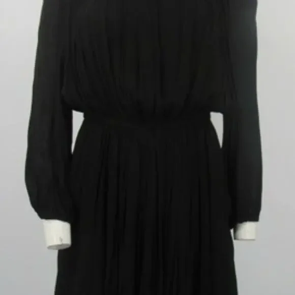 Isabel Marant Etoile Black Pleated Long Sleeve Dress Size 6 Designer Chic - Picture 6 of 8
